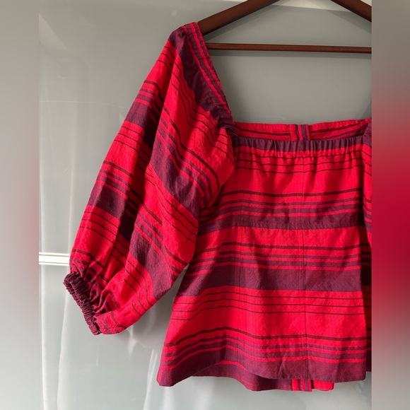 Women’s Striped Square Neck Balloon Sleeve Puffed Sleeve Blouse Top Size Small - Picture 7 of 9